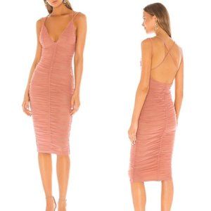 Revolve Michael Costello Fiji Ruched Bodycon Midi Dress In Mauve Pink S​​​​​​